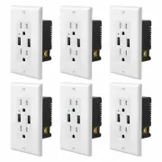 6 Pack 4.2A Dual USB Wall Outlet Charger w/ 15A Receptacle AC Power Socket TR UL