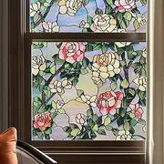 Stained Glass Window Film Privacy for Glass Windows, Window Privacy Film UV Blocking Static Cling for Home Kitchen Office Bathroom，The Beast Rose 44x120cm
