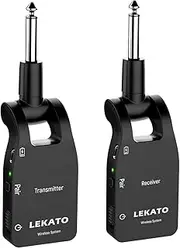LEKATO Wireless Guitar System 2.4GHz Audio Digital Guitar Transmitter Receiver, Built-in Rechargeable Lithium Battery, for Electric Guitar Bass (Black & Black)