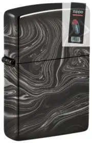 Zippo 49812 Marble Pattern Design High Polish Black Lighter + FLINT PACK