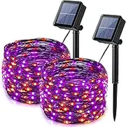 Lomotech 2 Pack Halloween String Lights, 33ft Waterproof Orange Purple Solar Lights with 8 Modes, 100LED Solar Fairy Lights for Patio, Garden, Yard, Party, Halloween Outdoors Decorative