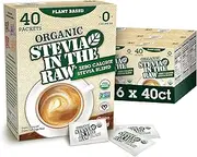 Organic Stevia In The Raw, Plant Based Zero Calorie Natural Sweetener, No Erythritol, Sugar Substitute, Sweetener for Coffee, Hot & Cold Drinks, Non-GMO, Vegan, Gluten-Free, 40 Count Packets (6 Pack)