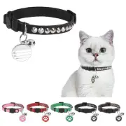 Leather Personalized Breakaway Cat Collar with Studded Bell and Safety Quick ...