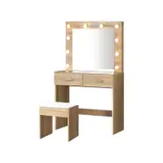Oikiture Dressing Table Stool Makeup Mirror Natural 140.5cm Particle Board