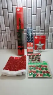 Green Table-Top Artificial Christmas Tree 3 type of Ornaments, Tree Skirt, Star