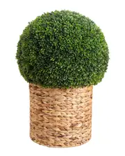 Nearly Natural Indoor/Outdoor UV-Resistant Artificial Boxwood Ball Topiary in Hyacinth Weave Basket