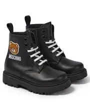 [Moschino Kids] Moschino Kids Teddy leather lace-up boots UK 12.5 black