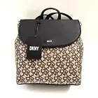 NWT Original DKNY Bryant Signature Backpack Bag Flap Closure Logo Pattern beige