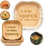Mumoo Bear Disposable Air Fryer Paper Liners 100PCS 7.9 Inch Square Liners for Air Fryer, Grease and Water Proof Non Stick Basket Parchment Paper