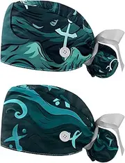 [YTYVAGT] 2-Pc,Nurse Scrub Caps,Scrub Hats with Buttons and Cotton Sweatband,Anchors and Gray Background