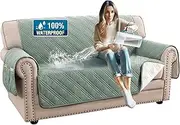 Smarcute 100% Waterproof Sofa Protector 2 Seater Modern Sofa Covers Waterproof and Washable Thick Soft Couch Cover for Dogs with Elastic Straps(2 Seat, Lily Pad/Beige)
