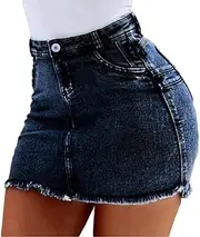 [ERTYUIO] Shorts Women's Short Denim Mini Skirt A Line Wash Denim Pockets