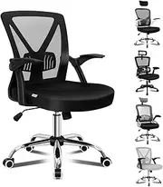 [ALFORDSON] Mesh Office Chair with Tilt and Height Adjustment, Black Gaming Racing Computer Desk Chair for Home Office, Mid-Back Executive Swivel Fabric Chair with Lumbar Support & Flip-Up Armrest
