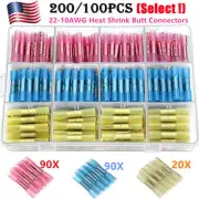 200X Insulated Heat Shrink Splice Butt Terminals Cable Wire Crimp Connectors Kit