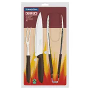 BBQ Grill Tool Set Stainless Steel Grilling Carving Camping Tools Portable 3pcs