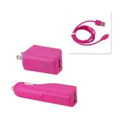 Reiko Micro 1 AMP 3-in-1 Car Charger Wall Adapter with USB Cable in Hot Pink | M