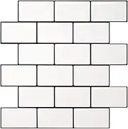 Art3d Peel and Stick Tiles, 10 Pcs Stick on Tiles for Kitchen Backsplash, Bathroom, White with Black Grout, 30x30 CM, Thicker Version
