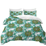 A Pattern of World Map and Compass Quilt Cover
