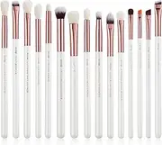 Jessup 15Pcs Professional Makeup Brushes Set Make up Brush Tools kit Cosmetics Tools Eye Liner Shader Wood Handle Natural-synthetic Hair Brushes (Pearl White/Rose Gold), T217
