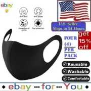 4 Face Masks Black Cotton Adult Mask Washable Reusable Comfortable Lightweight