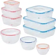 LOCK & LOCK Easy Essentials Color Mates Food Storage lids/Airtight containers, BPA Free, 18 Piece, Clear