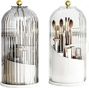 Makeup Brush Organiser, Makeup Brush Holder, Rotatable Brush Holder, 360 Degree Rotation, Transparent, Dustproof, Makeup Organiser for Dressing Table, Bathroom, Countertop, d'Alene to
