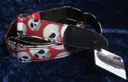 JODI HEAD GUITAR STRAP - D RING RED WITH WHITE SKULL