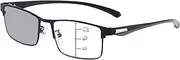 Progressive Multifocal Photochromic Reading Glasses for Men, Blue Light Blocking Reader, TR Metal Frame Eyeglasses