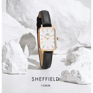 【Daniel Wellington】DW 錶帶 Quadro Sheffield 10mm 經典黑真皮皮革錶帶