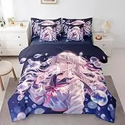 Erosebridal Twin Size 7Pcs Japanese Girl Comforter Set, Lovely Girl Blowing Bubbles Bedding Kawaii Room Decor, 3D Anime Gifts Decor, Fantasy Dreamy Girls Cute Bubbles Bed Set Bedroom Decor