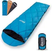 QEZER Camping Down Sleeping Bag for Summer, [ 3~16℃ 0.82kg ] 3 Seasons Backpacking Ultralight Sleeping Bag for Outdoor Hiking,Warm Weather Waterproof Sleeping Bag for Kids or Adults