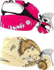 [YTYVAGT] 2-Pc,Nurse Scrub Caps,Scrub Hats with Buttons and Cotton Sweatband,Contemporary Abstract Leopard Kiss