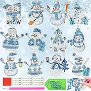 SoundZero Pack of 12 Snowman Pendant Decoration, Diamond Painting Key Ring, Snowman Diamond Painting Keyring Kit, DIY Double-Sided Diamond Painting Christmas Decoration