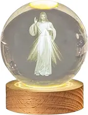 LeoLeozz Crystal Ball Light - Decorative Sphere with Lighted Wooden Base | Creative Engraved Lamp, Fantasy Decor Light, Desktop Ornament (6cm Ball + 6cm Wooden Base,E)