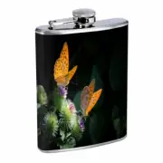Orange Butterflies Em1 8oz Stainless Steel Flask Drinking Whiskey Liquor