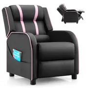 Babyjoy Adjustable Kids Sofa PU Leather Recliner Chair Upholstered Armchair w/2 Side Pockets Pink & Black