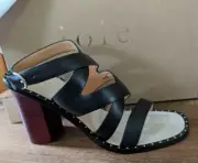 SZ 7 JOIE ONFER Black women Stacked Block Heel Strappy designer sandal NIB $328