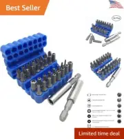 34 Pcs Premium Screwdriver Bit Set - Magnetic Extension Bit Holder - Blue