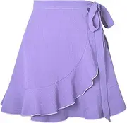 [Generic] Women Mini Skirt One Piece lace up Skirt high Waist Solid Color Ruffle Edge Short Skirt
