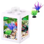 Small Fish Tank, Mini Betta Fish Tank Stackable Cube Tank with Fish Clear,White