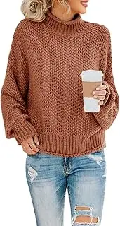 [Saodimallsu] Womens Turtleneck Oversized Sweaters Batwing Long Sleeve Pullover Loose Chunky Knit Jumper