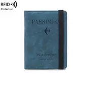 Passport Holder Passport Wallet RFID Blocking PU Leather Card Case Cover with Elastic Band Closure,Blue