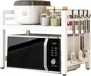Vautrezon Microwave Oven Rack Expandable Microwave Rack Countertop Heavy Duty Microwave Shelf 2-Tier Adjustable Metal Storage Shelf Rack for Kitchen (White)