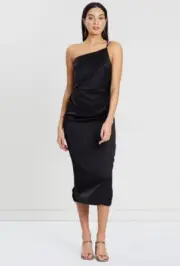 Bec And Bridge Mila Asymmetrical Midi Dress Size 8 Black RRP $260.00