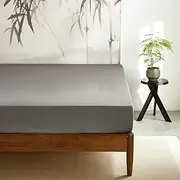 Wake In Cloud - 100% Bamboo Fitted Sheet, 1 Piece, Cooling Breathable & Silky Soft, Extra Deep, Grey, King Single Size