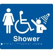 AS1428 Compliant Shower Sign Female Disabled Braille BLUE FDS 210x180x3mm