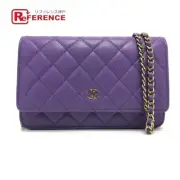 Chanel A33814 Cc Coco Mark Matelasse Chain Wallet Crossbody Shoulder Bag Purple