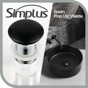 Simplus Pop Up No Overflow Waste Basin Vanity Sink Push Plug Drain Matte Black