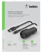 Belkin Boost Charge Dual USB-A Car Charger 24W + USB-A to Micro-USB Cable - B...