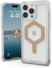 URBAN ARMOR GEAR UAG Case Compatible with iPhone 15 Pro Max Case 6.7" Plyo Ice/Gold Built-in Magnet Compatible with MagSafe Charging Rugged Anti-Yellowing Transparent Clear Protective Cover